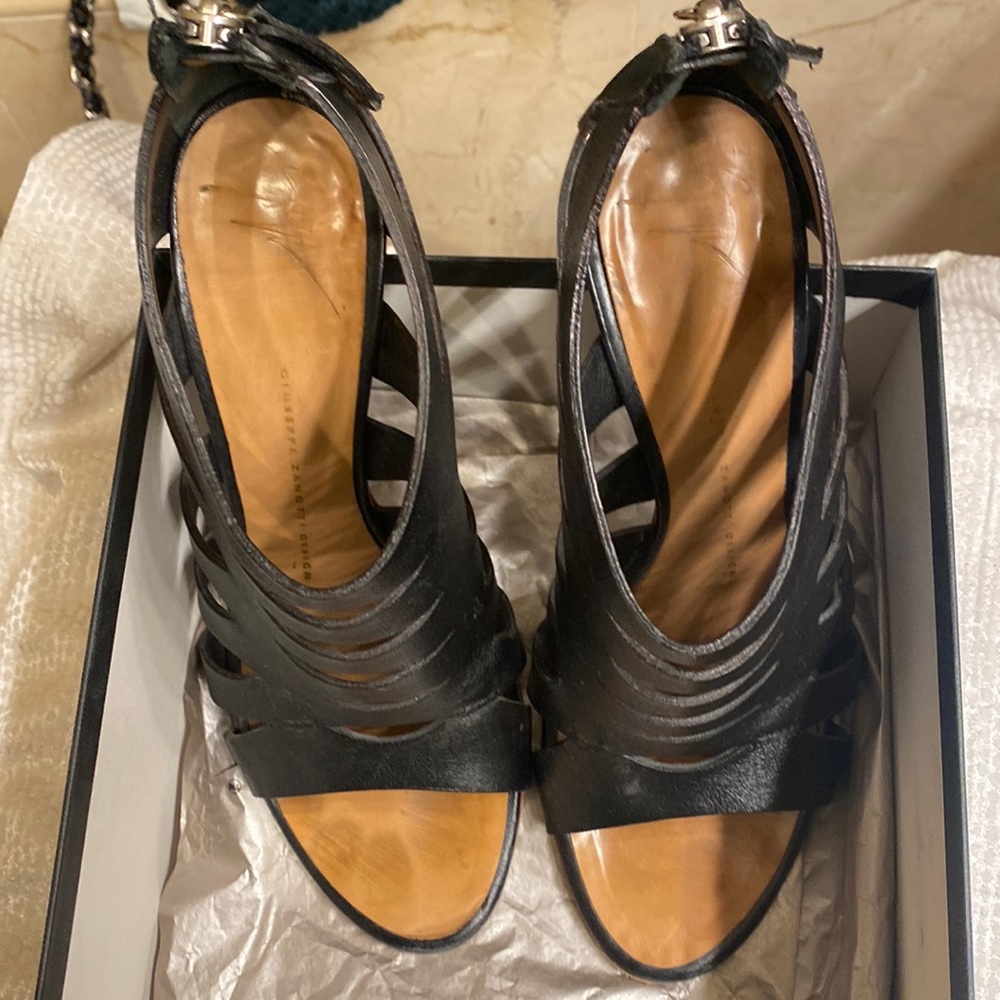 Giuseppe Zanotti caged high silver heeled sandal.